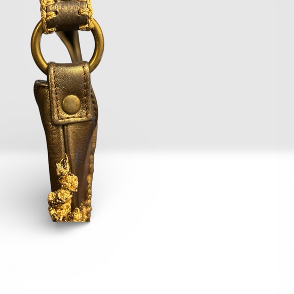 Vintage Rare Isabella Fiore Gold Leather Satchel Shoulder Bag  with Beaded Trim - Picture 7 of 7